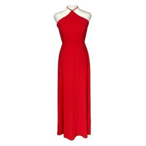 LULUS Women Maxi Halter Dress Size S Red Crisscross Straps Gown Formal Party